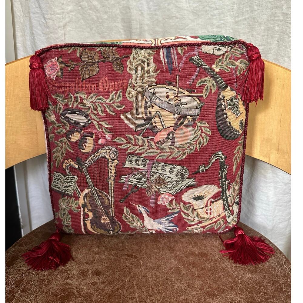 Vintage tapestry throw pillow Renaissance “La Musique" Metropolitan Opera tassel